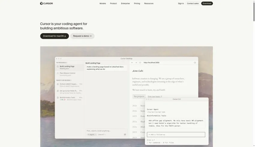 Cursor homepage above the fold