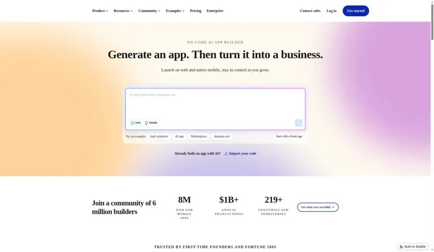 Bubble homepage above the fold