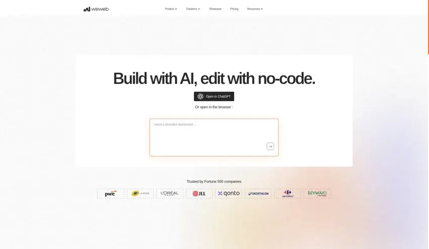 WeWeb homepage above the fold