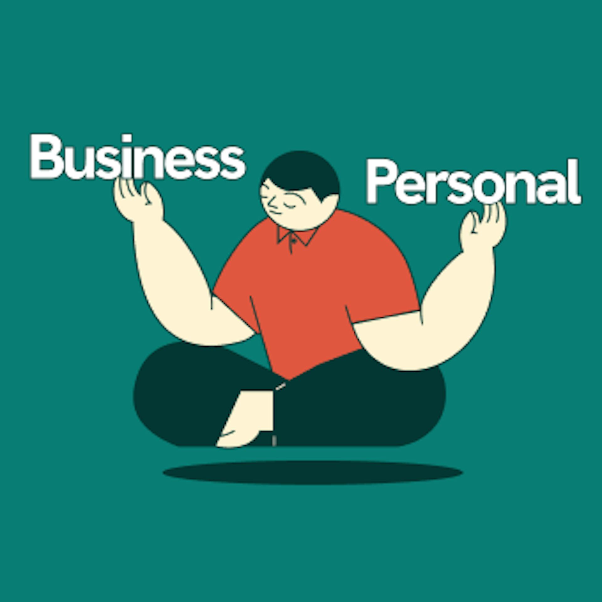 An illustration of a man meditating between personal and business accounts