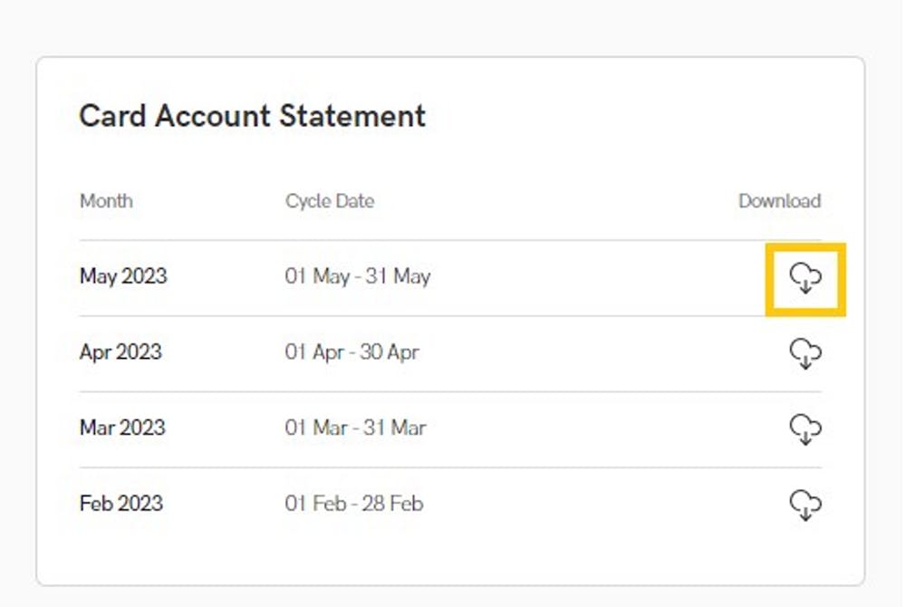 Select which month statement to download