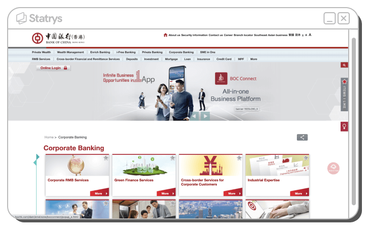 Screenshot of Bank of China's website