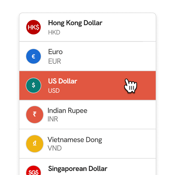 A list of currencies supported by the Statrys business account
