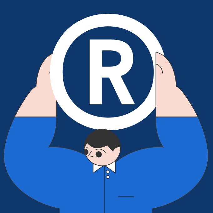 an illustration of statrys mascot holding the trademark R logo