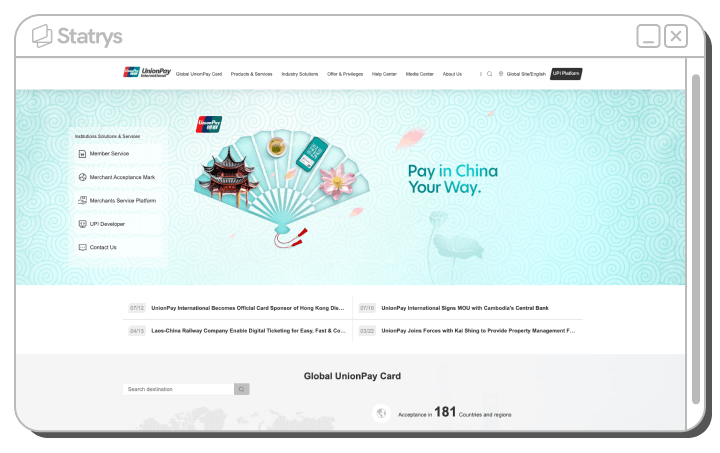 Screenshot of UnionPay's website