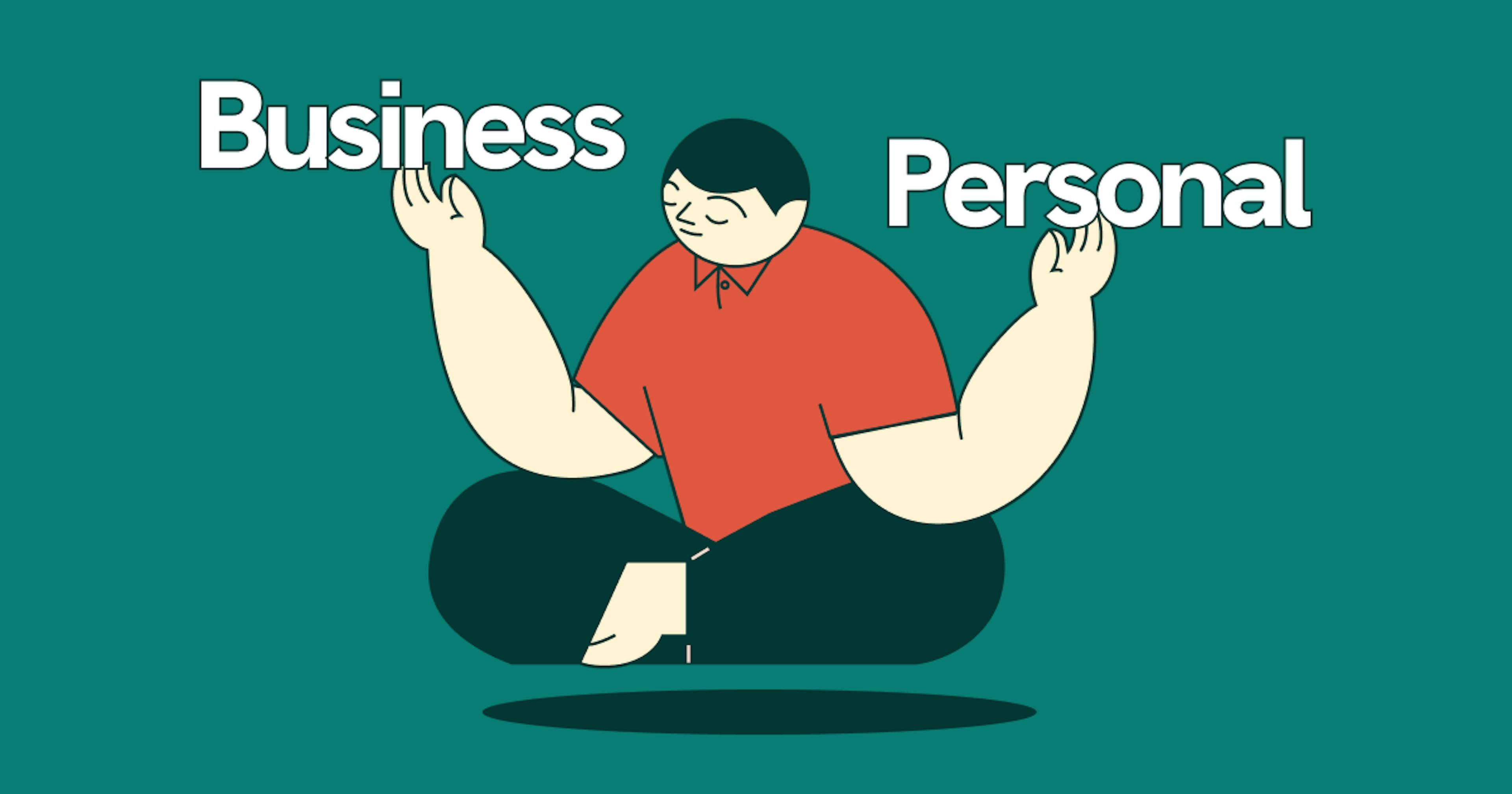 An illustration of a man meditating between personal and business accounts