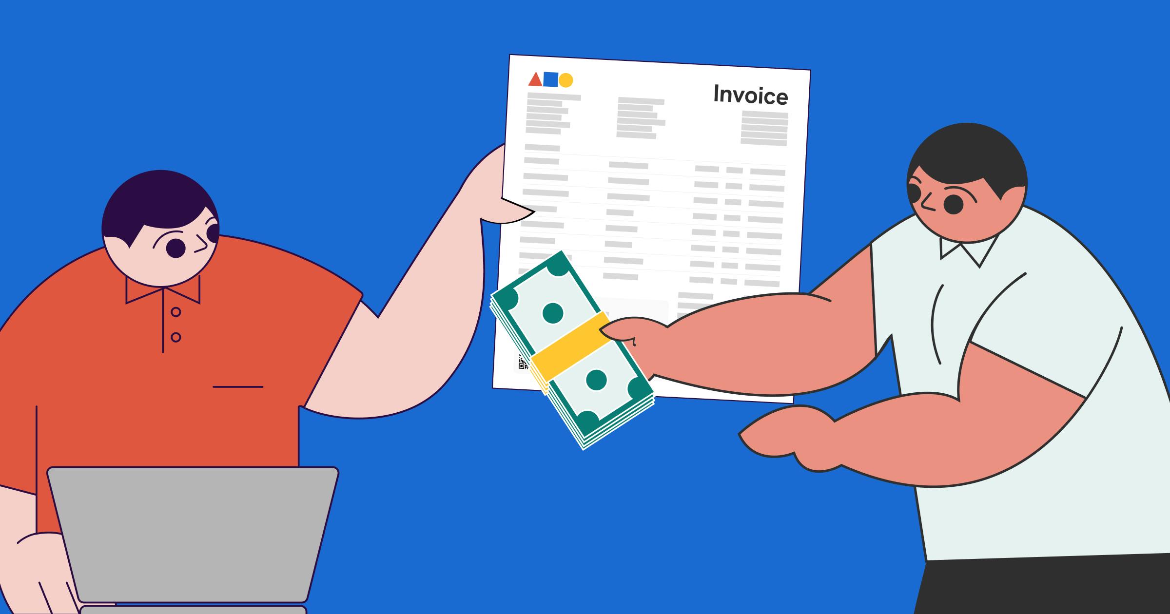 An illustration of someone selling an invoice for capital.