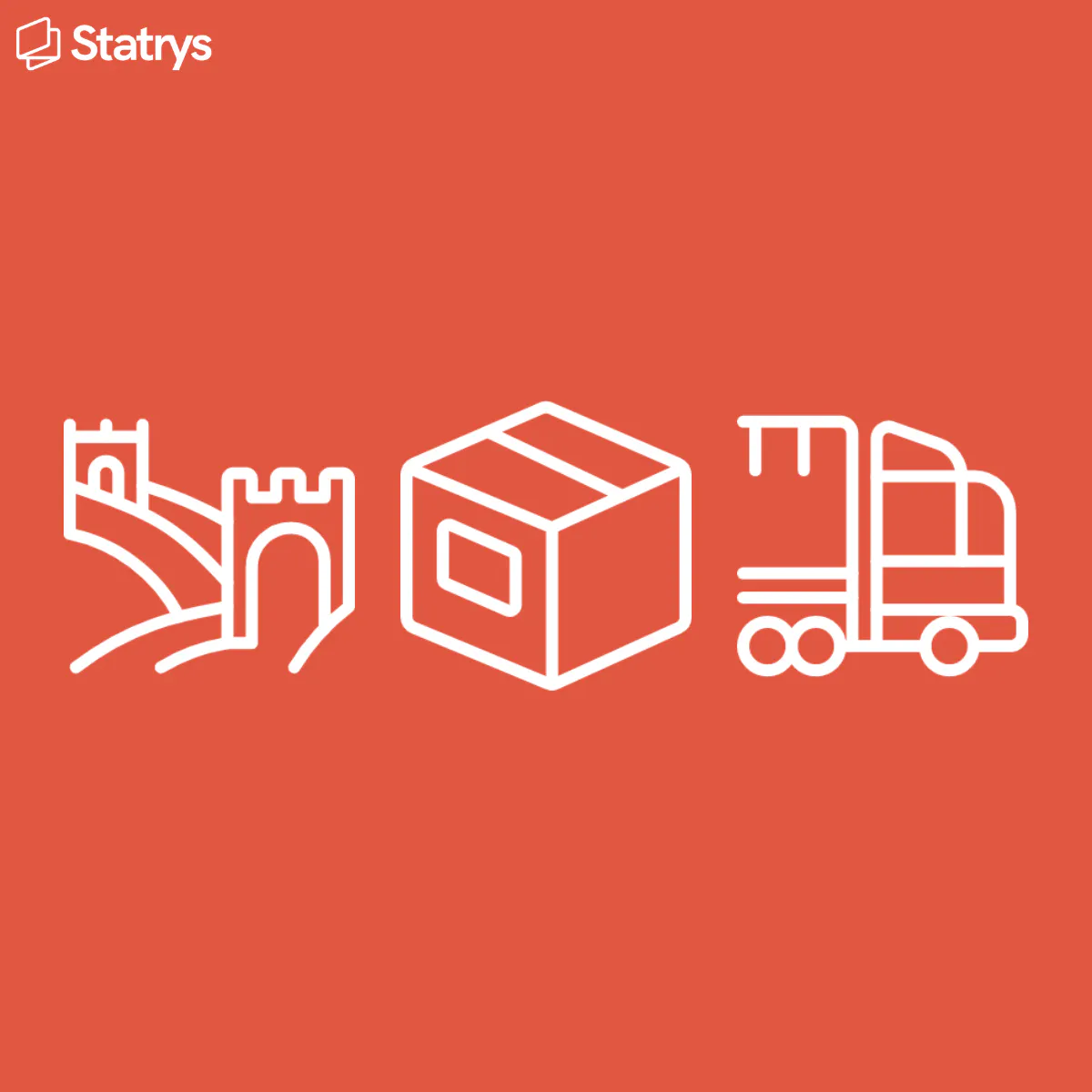 illustration of the the Great Wall of China, a shipping box and a truck.