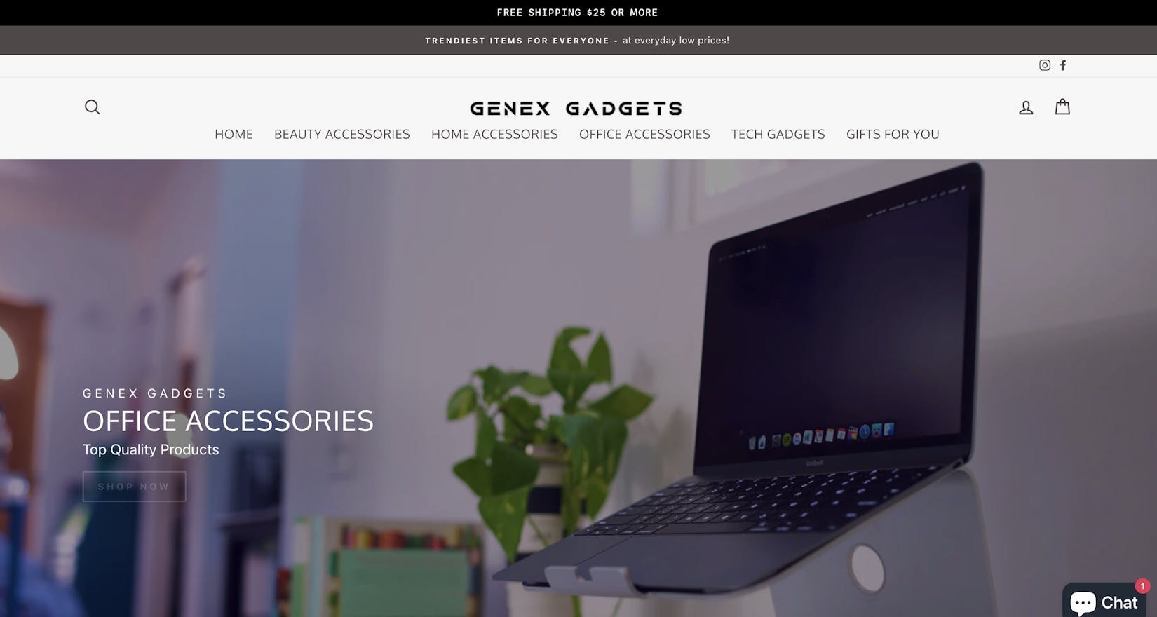 A screenshot of Genex Gadgets dropshipping store homepage