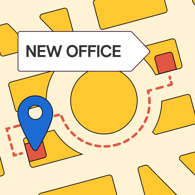 an illustration of a map pinpointing to a new office