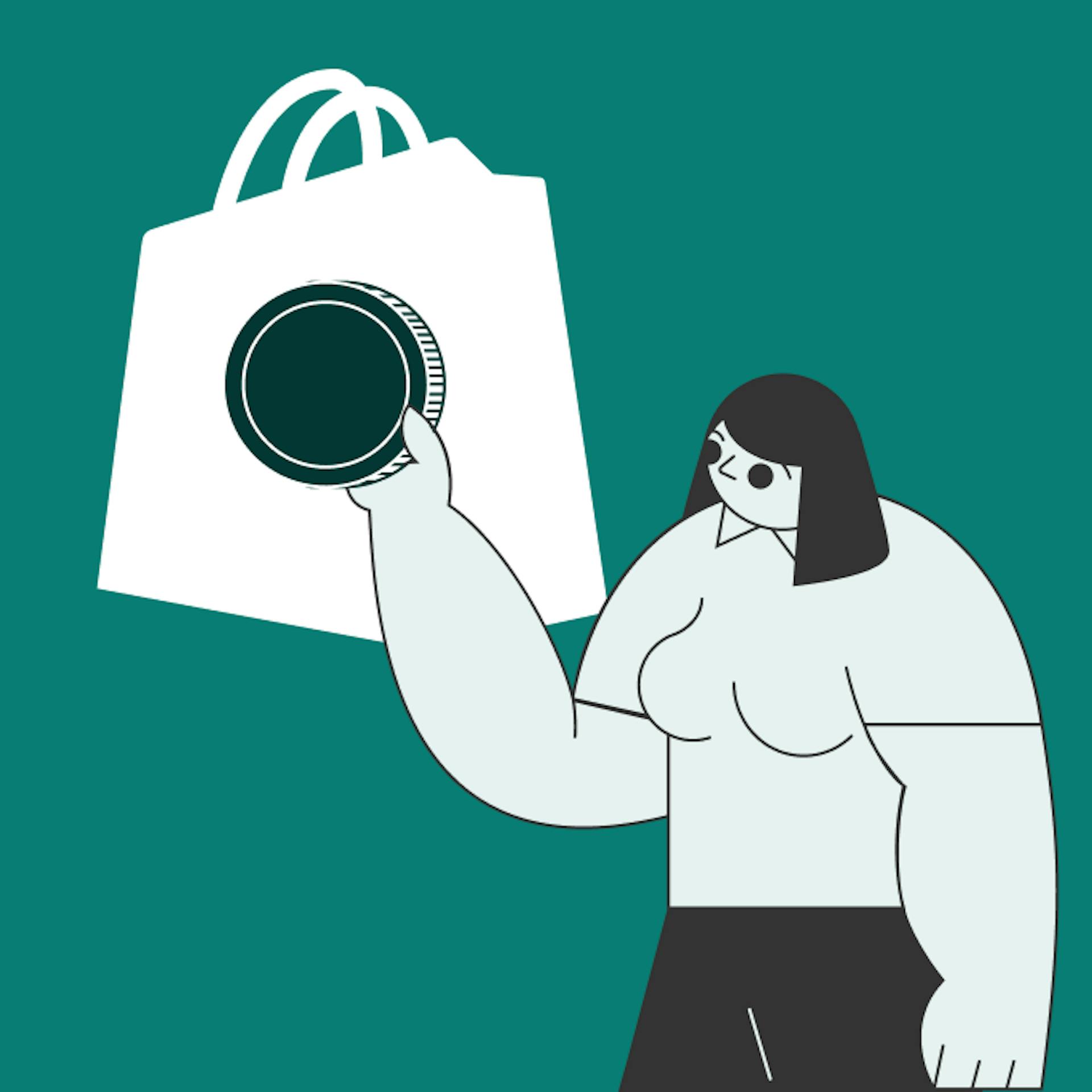 Illustration of statrys female mascot shopping 