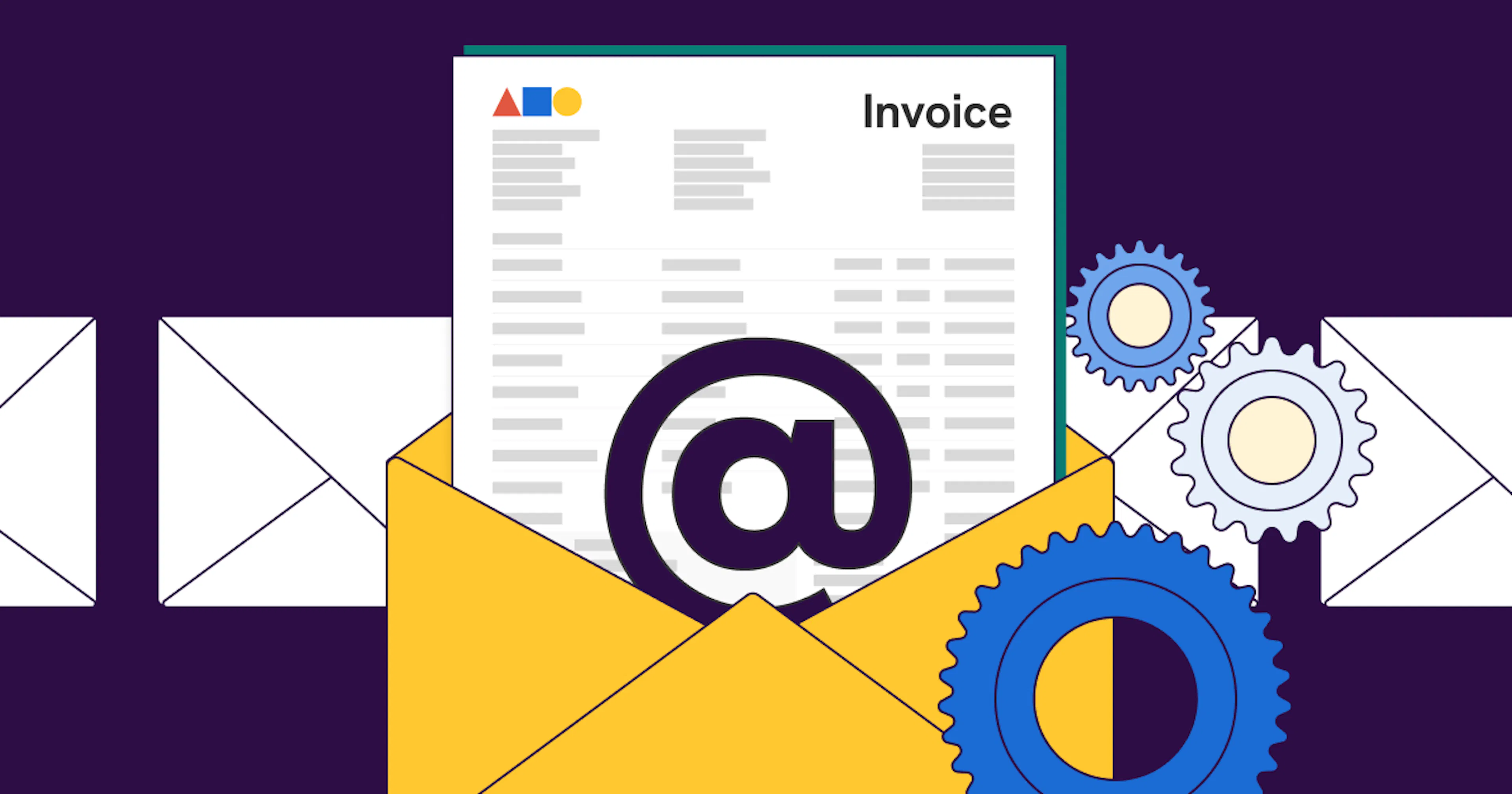 an illustration of an invoice email and an envelope