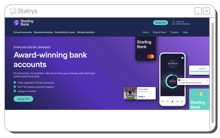 A screenshot of Starling Bank's website