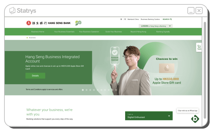 A screenshot of Hang Seng Bank's website
