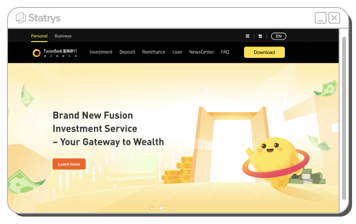 A screenshot of Fusion Bank's website