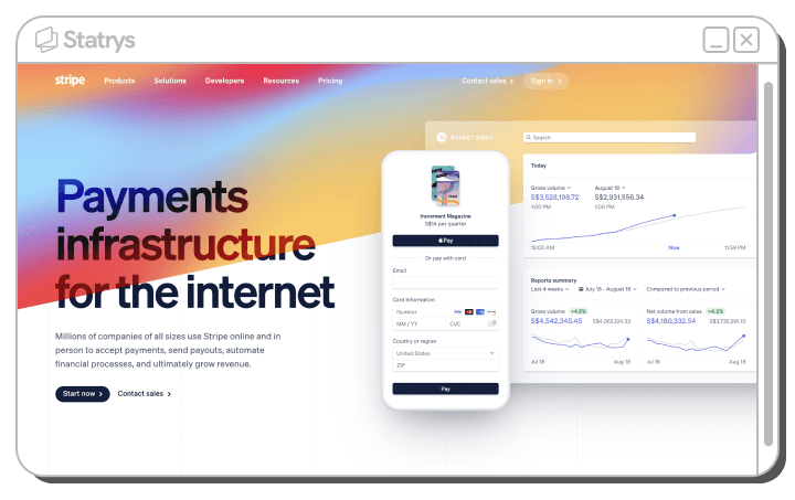 Screenshot of Stripe's website