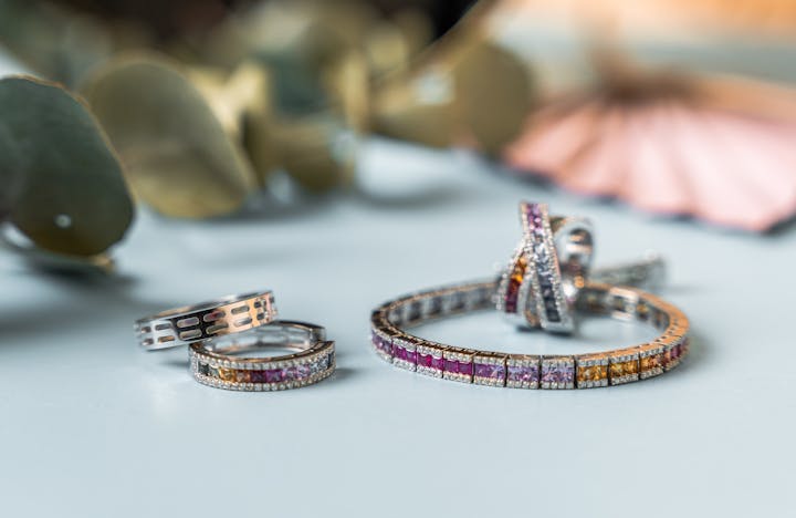 Some jewellery arranged on a table