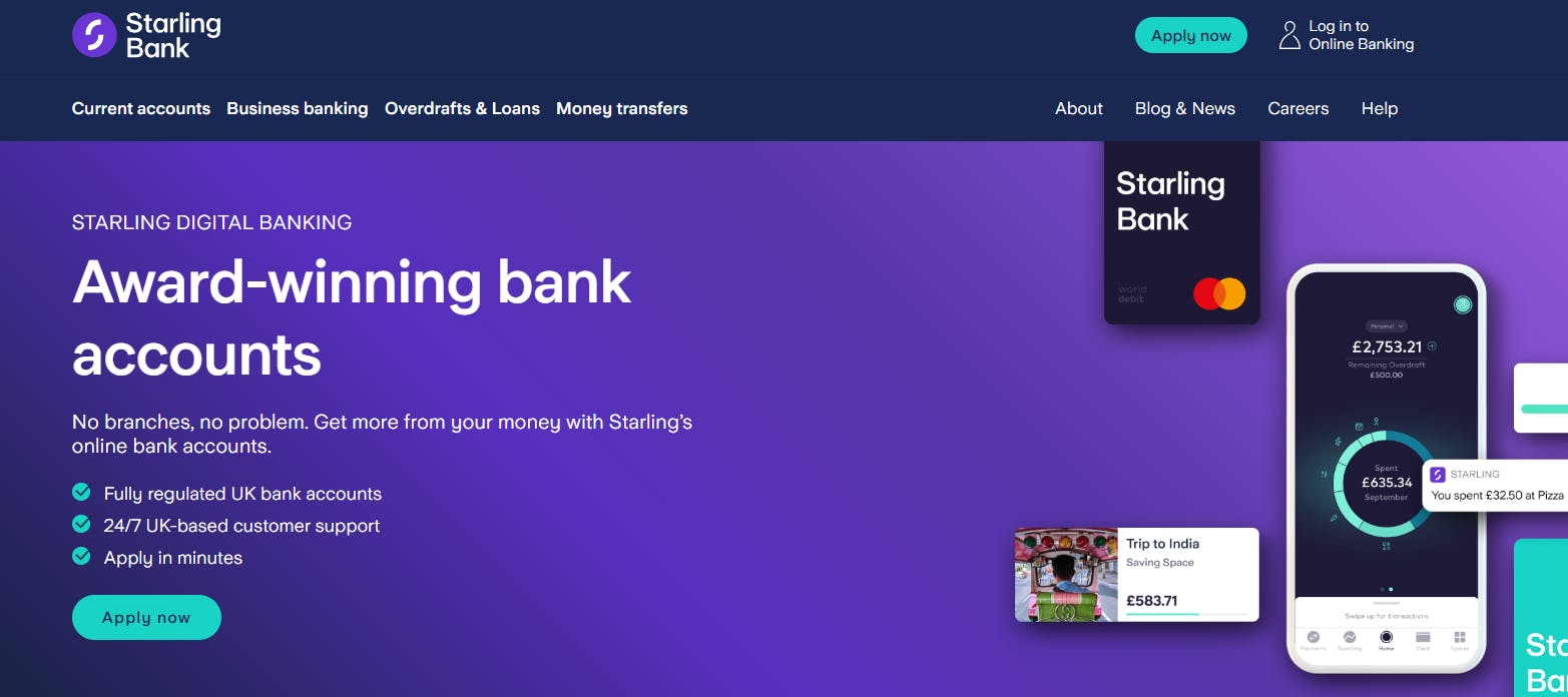 Starling Bank's homepage