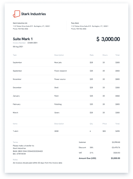 Statrys invoice sample