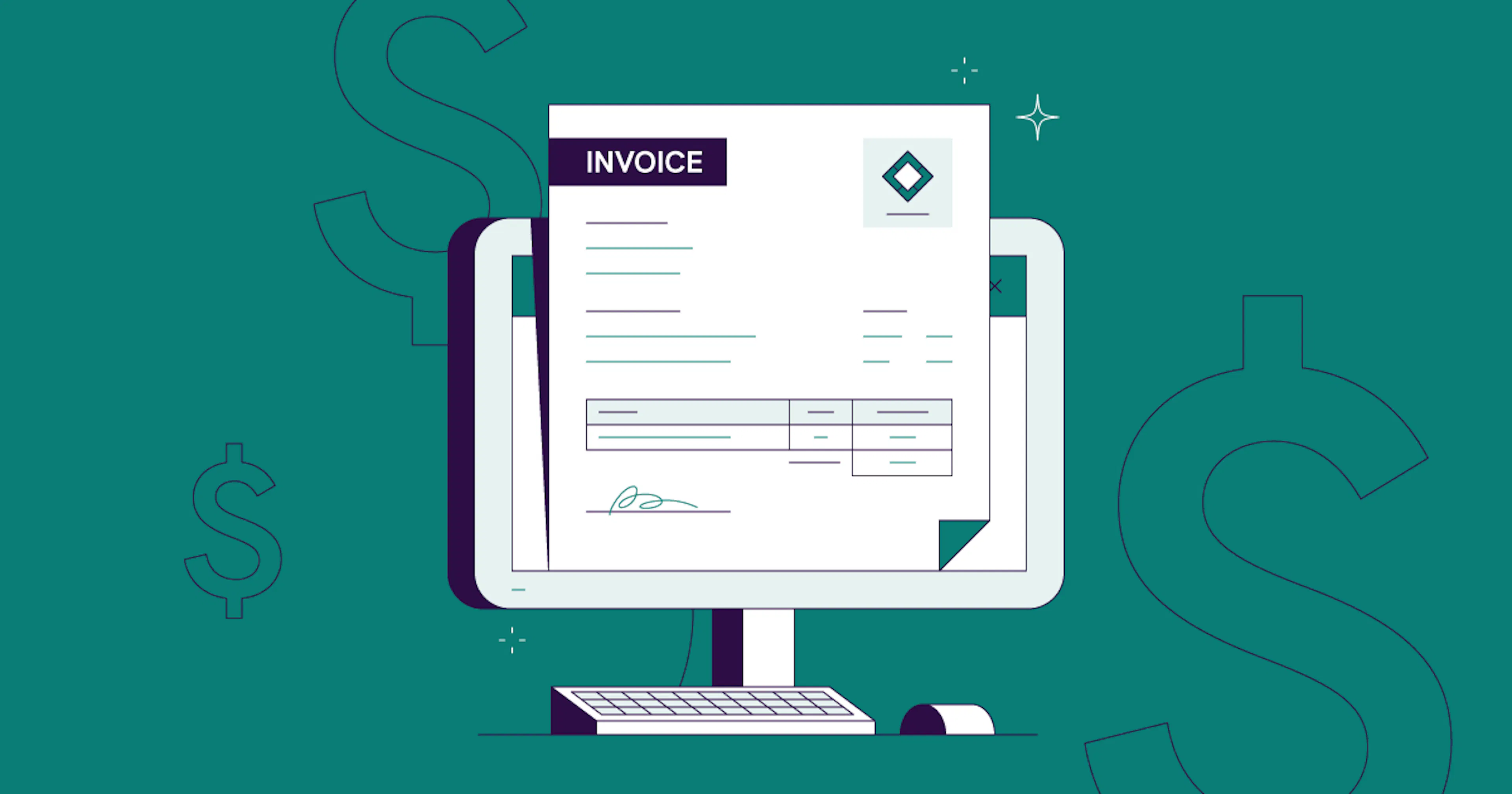  Illustration of a computer screen with an electronic invoice on it.