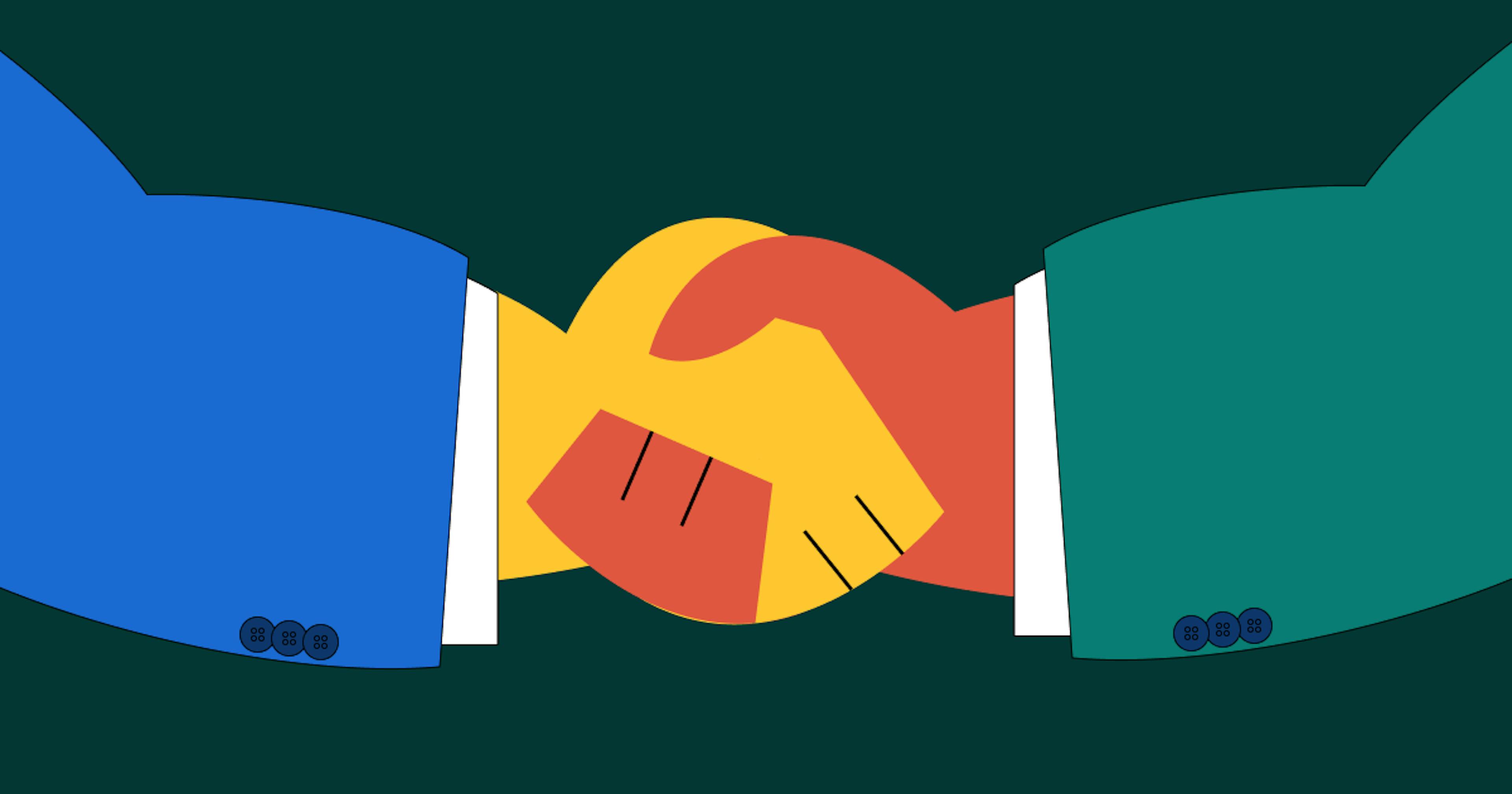 an illustration of two business people doing a handshake