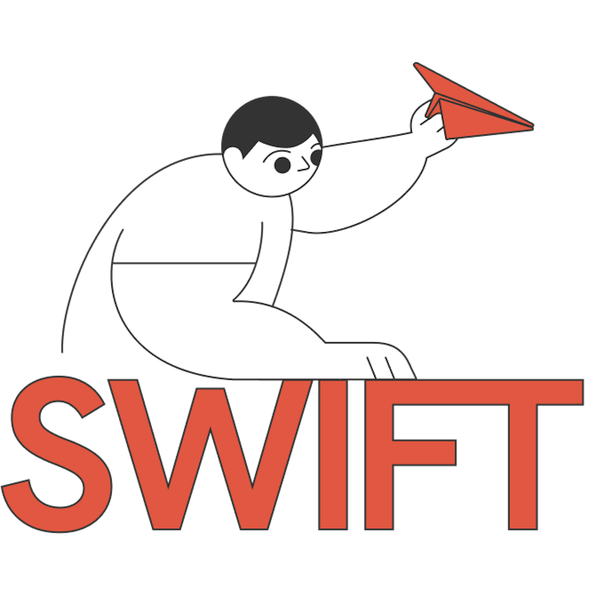 illustration of a boy sending a message, with SWIFT text