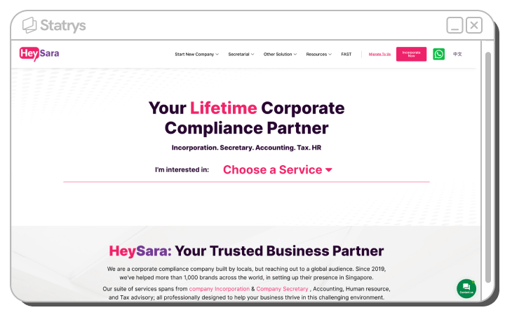 A screenshot of HeySara's website