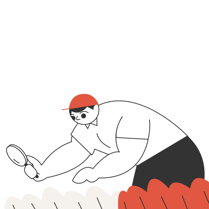 an illustration of statrys mascot holding a magnifying glass searching through the grass
