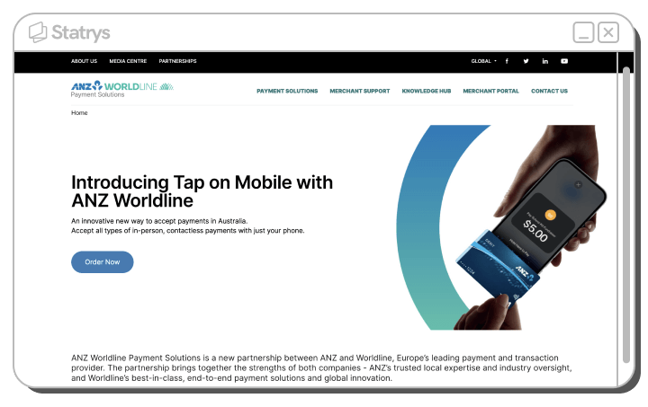 A screenshot of ANZ Worldline's website