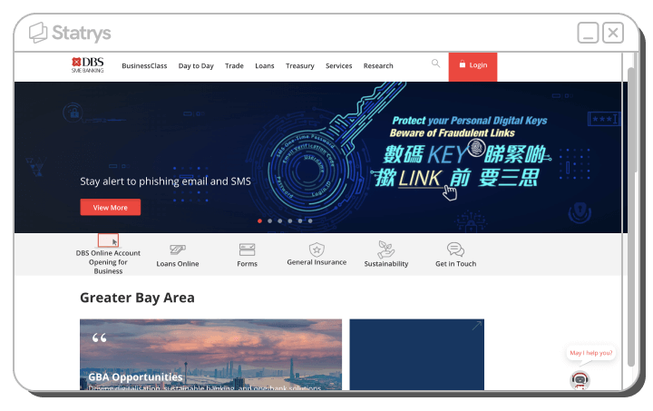 Screenshot of DBS' Hong Kong website