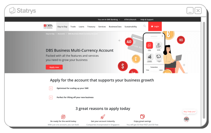 Screenshot of DBS Mult-currency Account page