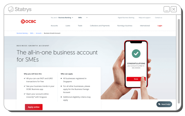 A screenshot of OCBC Business Growth Account page