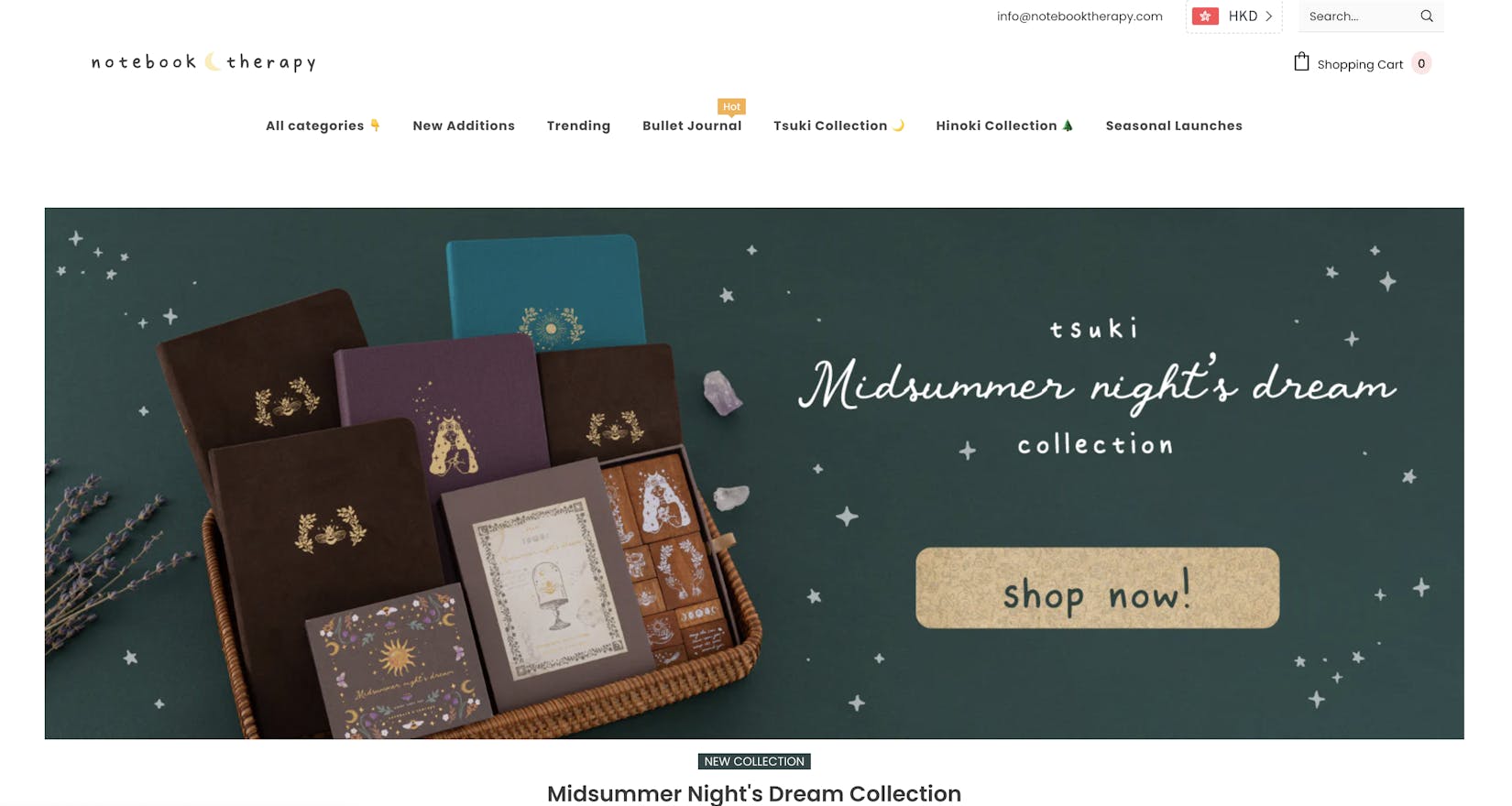 A screenshot of Notebook Therapy dropshipping store homepage
