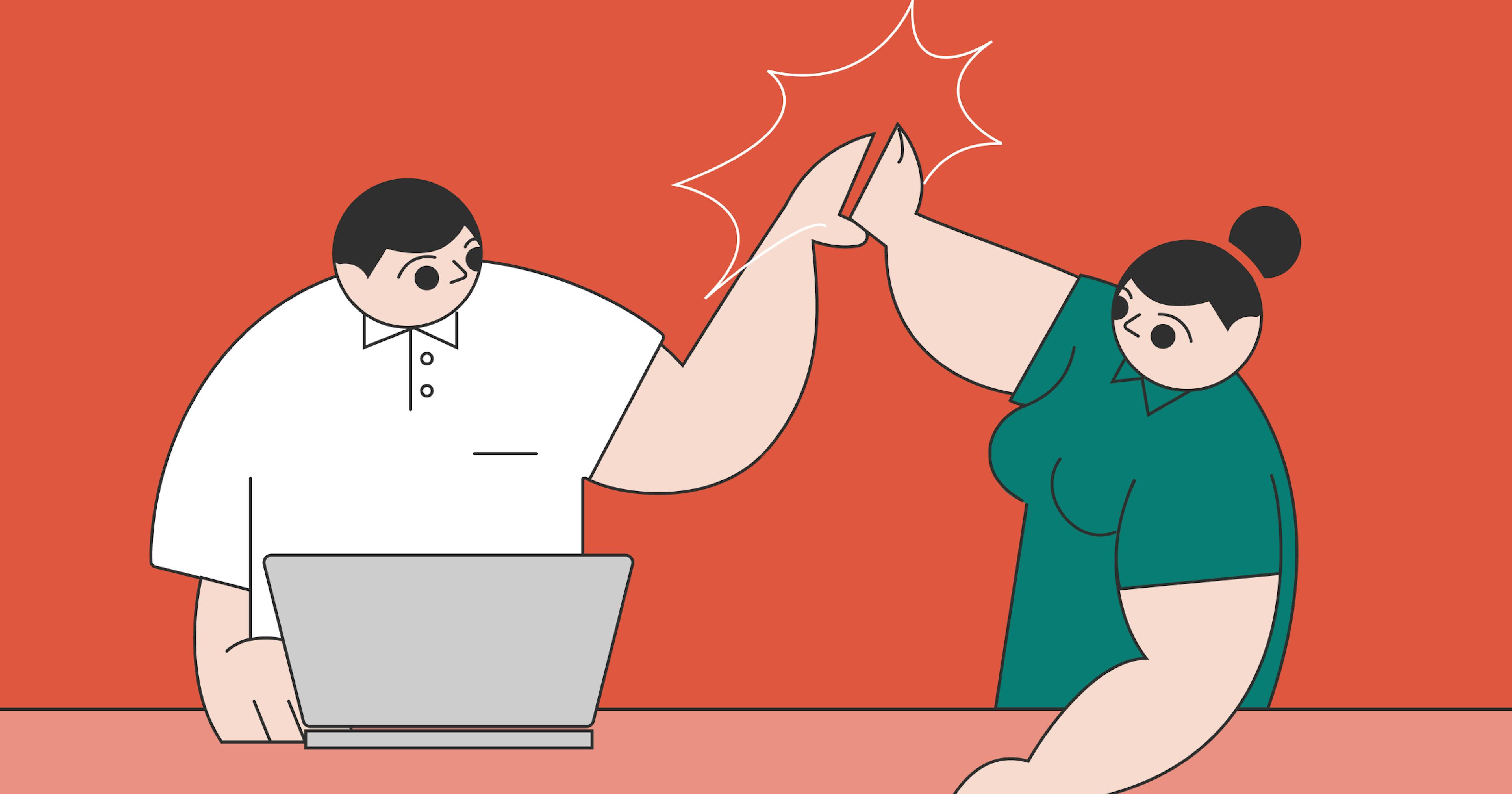 an illustration of statrys mascots giving each other a high five