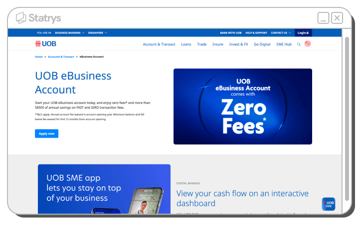Screenshot of UOB eBusiness Account page