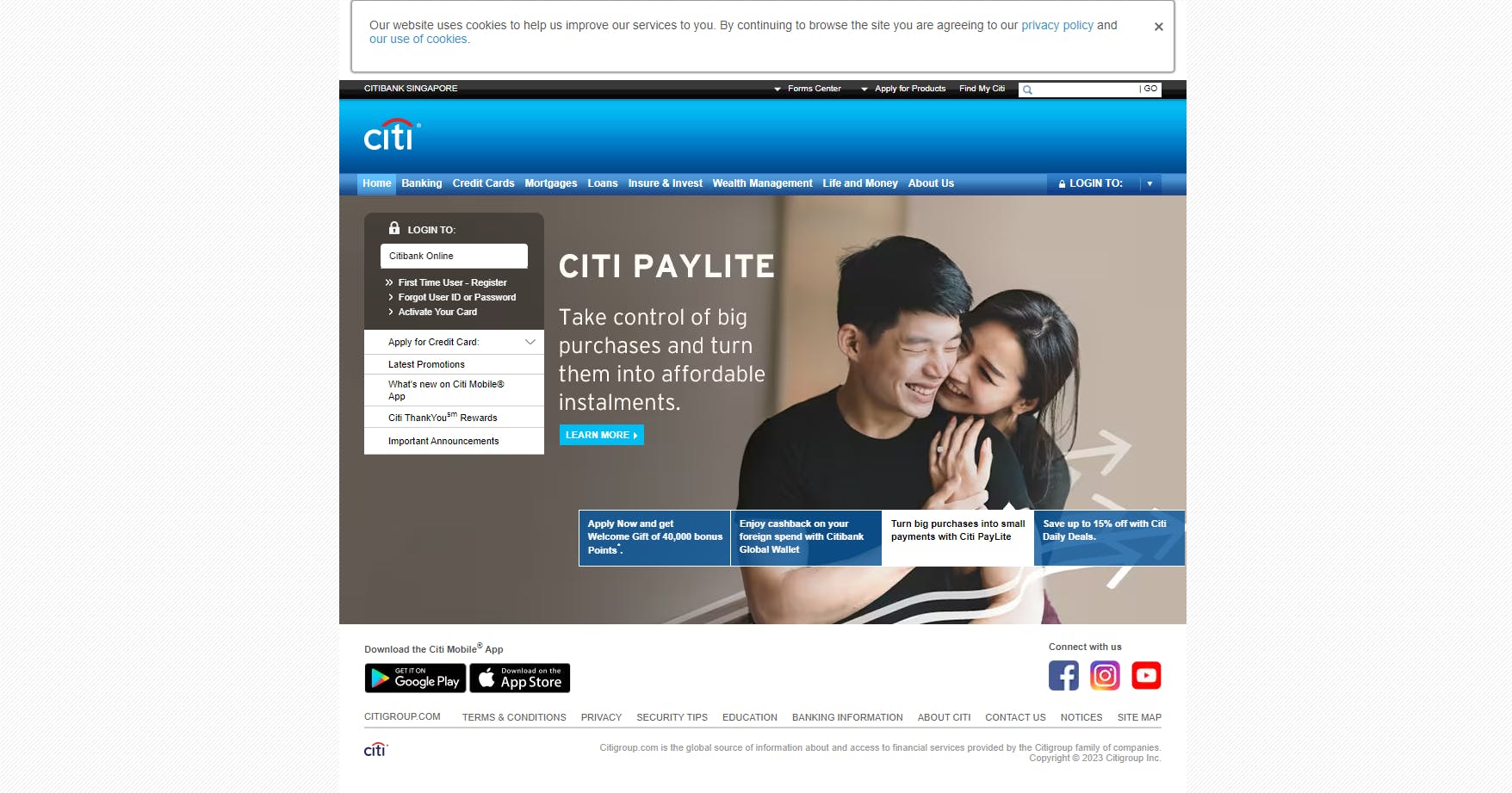citibank singapore website homepage
