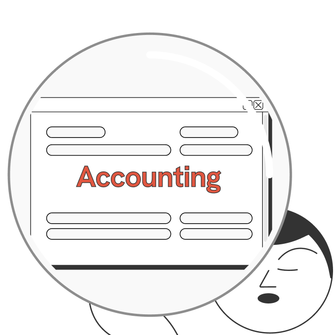 An illustration of a magnifying glass highlighting the word "accounting" in a web page.