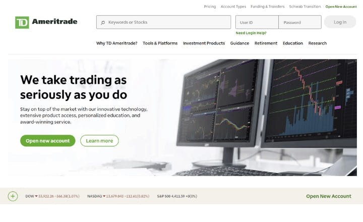 TD Ameritrade Website - Home Page.