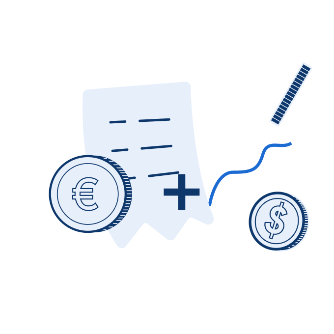 An illustration of EUR and USD coin with a receipt.