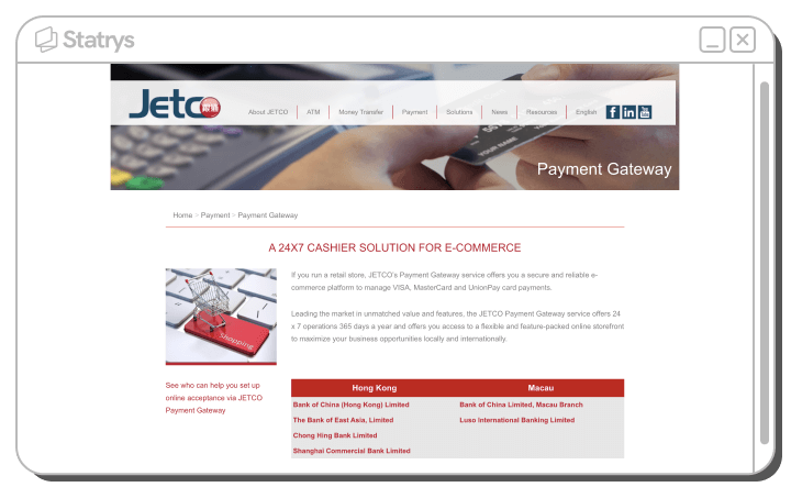 A screenshot of JETCO's website