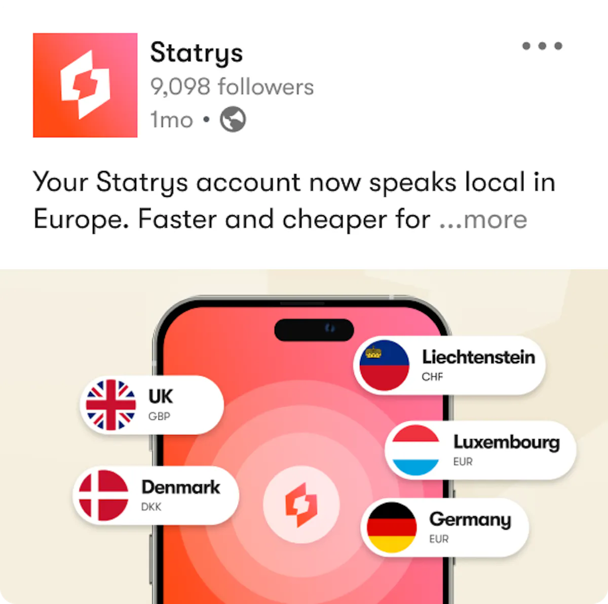 LinkedIn post showing our new EU payment accounts