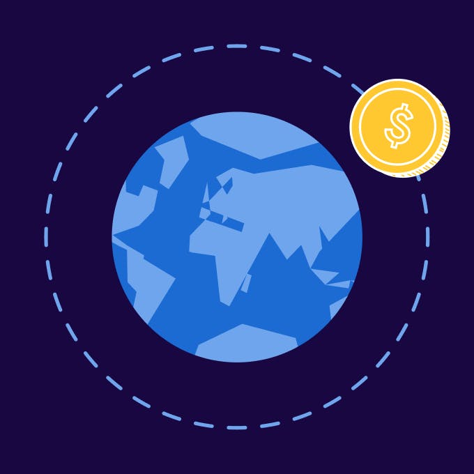 An illustration of an earth and USD coin representing trade finance