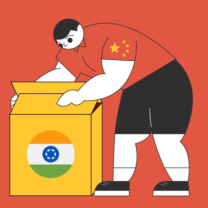 A illustrated man representing the number of products imported from China to India