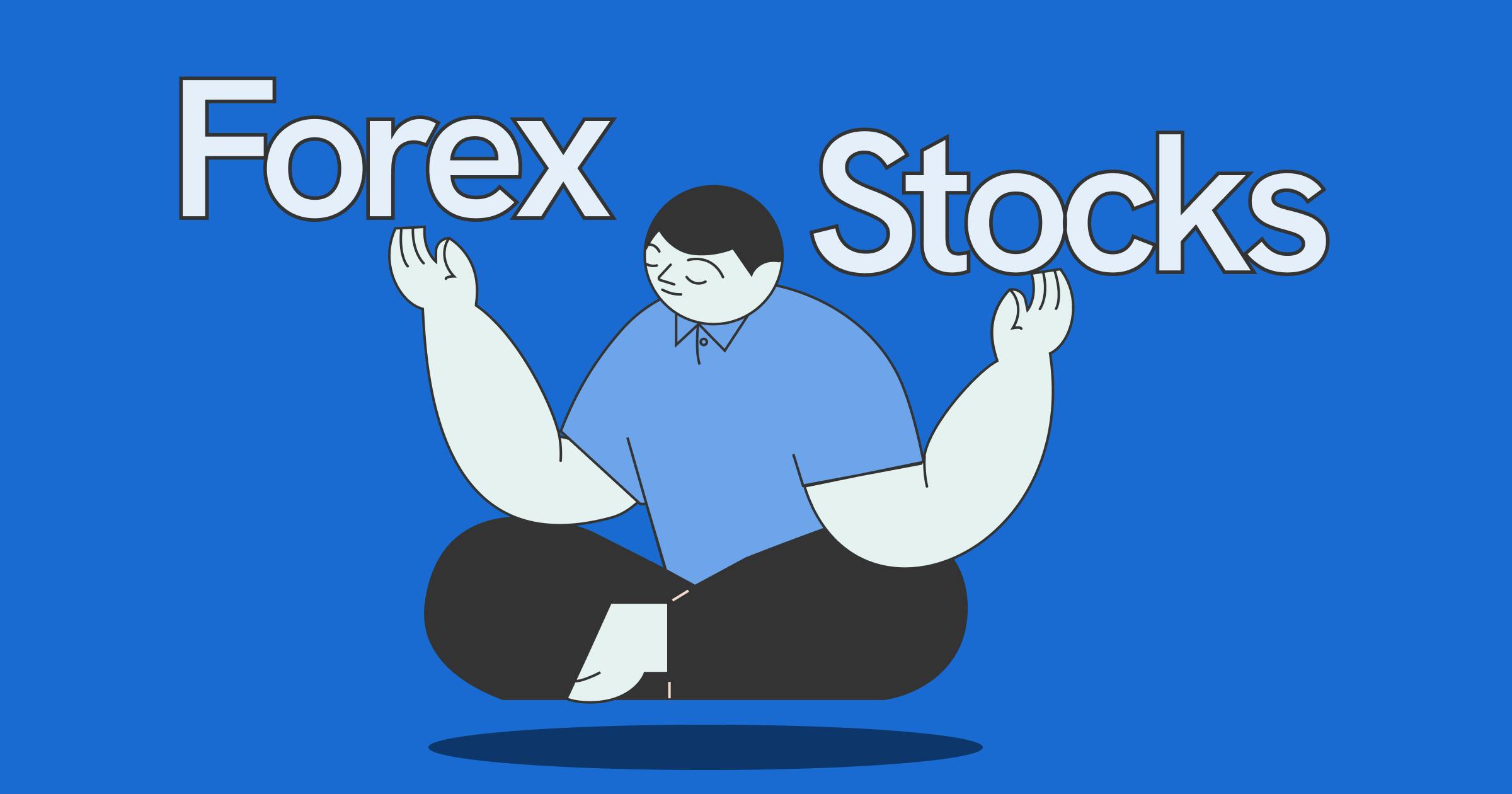 An illustrated man meditating and comparing on trading for forex vs. stock market