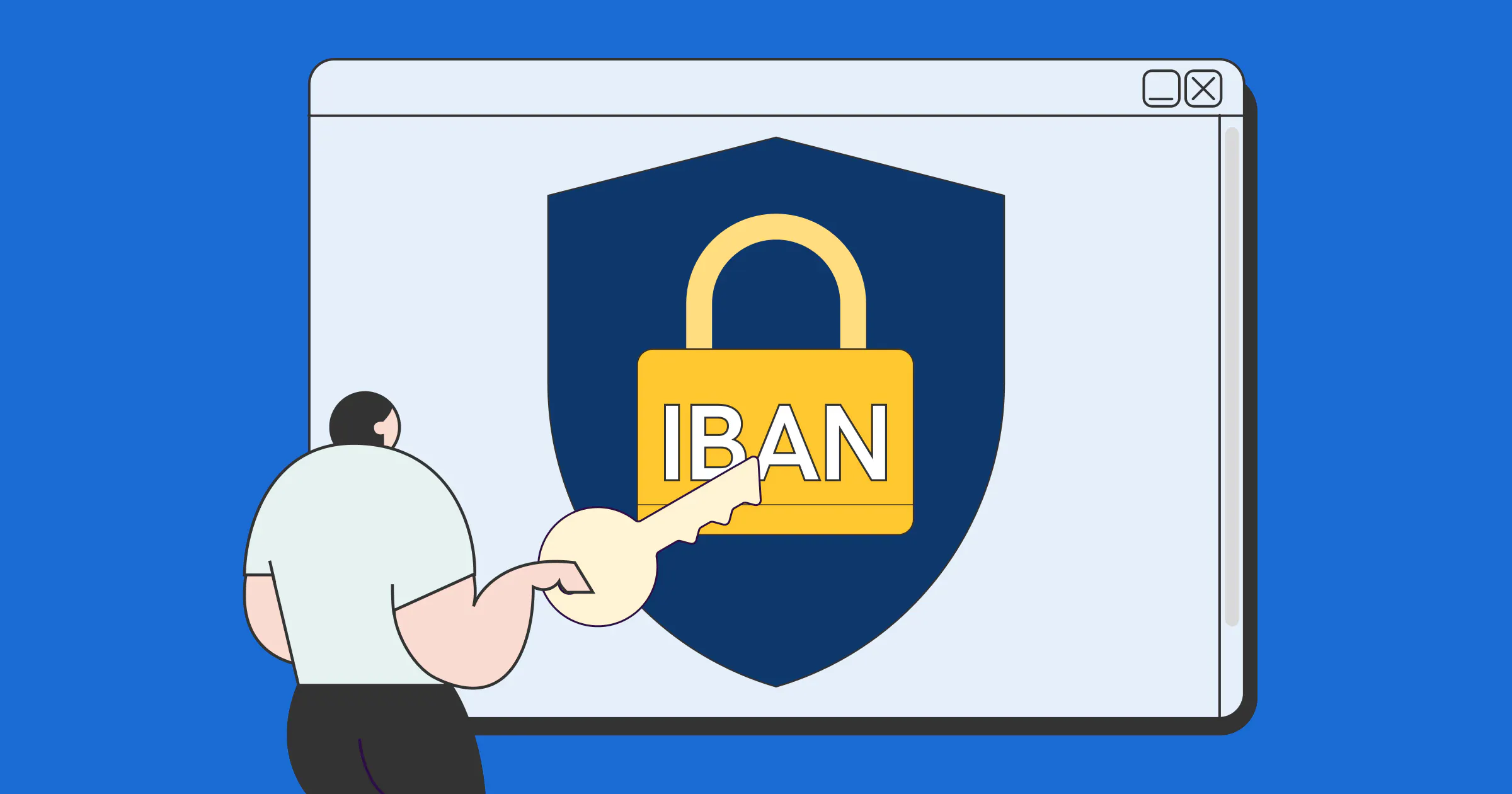 A illustration of a man opening a lock to an a virtual IBAN