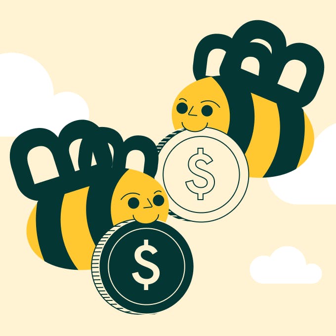 An illustration of bees making a business-to-business payment.
