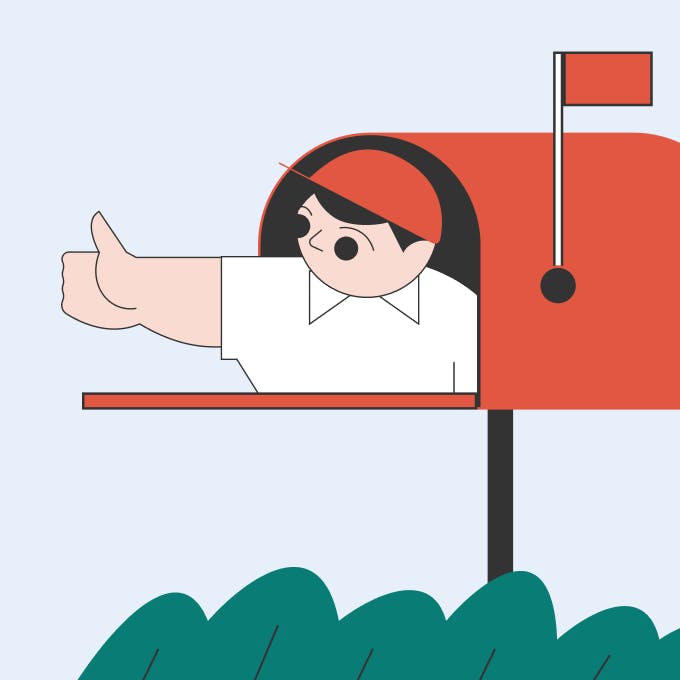A Statrys boy holding a thumbs up from a mailbox at a registered address.