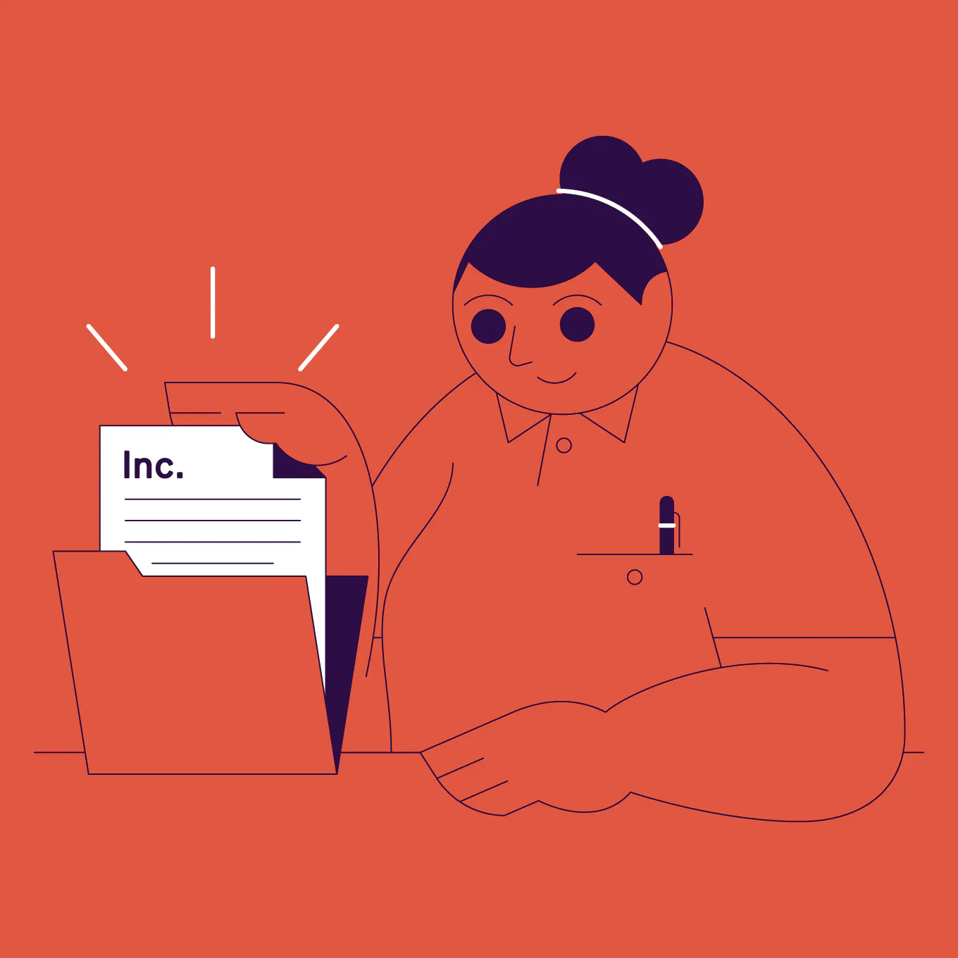 An illustration of a person with forms that explain what it means to incorporate a business