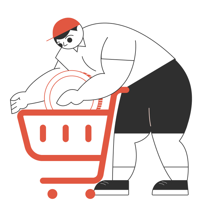 illustration of statrys mascot placing a product on a shopping cart