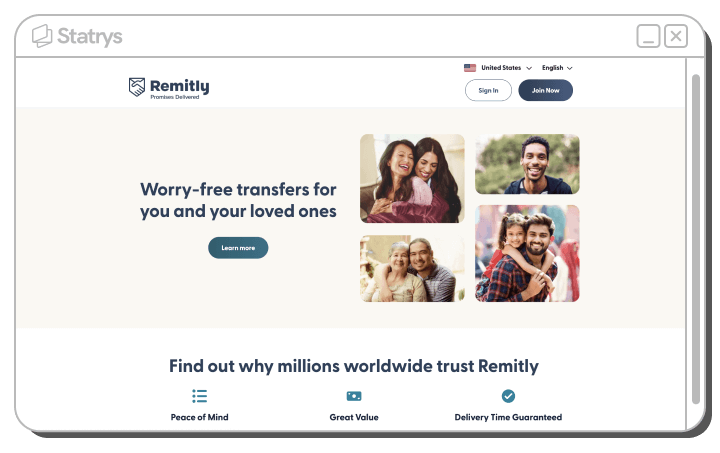 A screenshot of Remitly's website